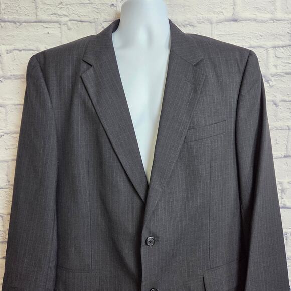 Jos. A. Bank Suit Coat Mens Size 46L Gray Pinstripe 2 button 100% Wool - Picture 3 of 15